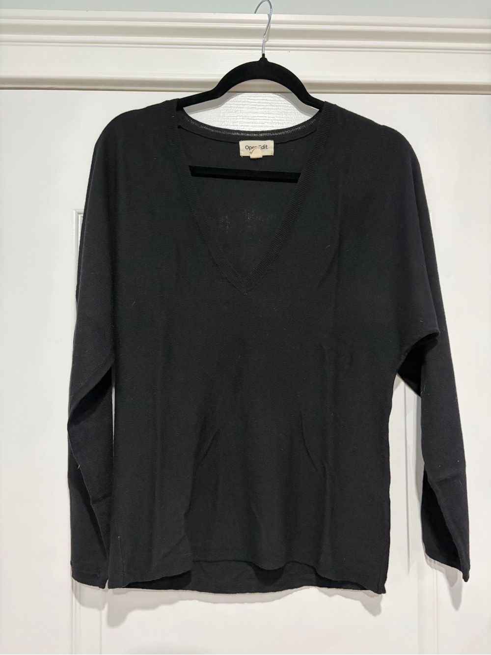 Open Edit Black V-Neck Sweater (M)